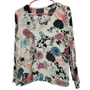 Staccato Womens Blouse Top Medium Cream Floral Long Sleeve BOHO Cottagecore